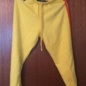 Aviator Nation Yellow Track Pants with Rainbow Side Stripes